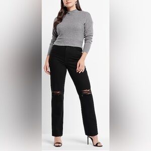 Express Super High Waisted Black Rinse Ripped Modern Straight Jeans NWT Sz 4L